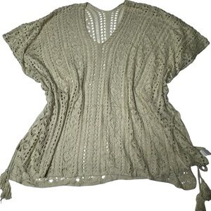 Boho Tan Crochet Tassel‎ Cover-Up Tunic Top
